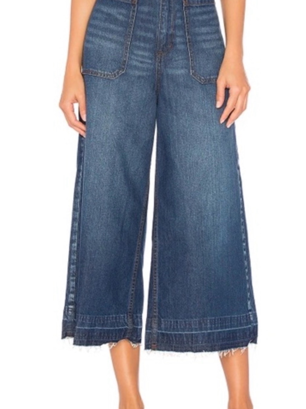 Free People We The Free Wide-Leg Cropped Jeans In Dark Blue Denim Sz 31 New